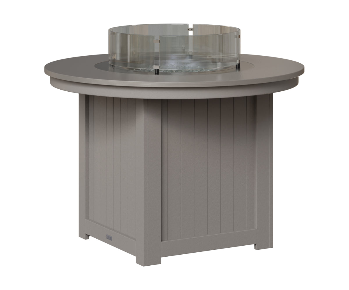Berlin Gardens Donoma 44" Round Fire Table Dining in Light Gray, Hammered Stainless top