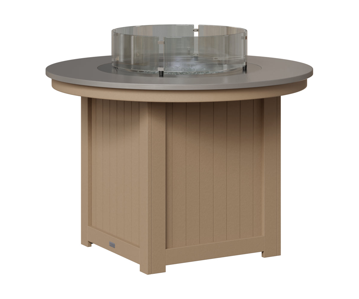 Berlin Gardens Donoma 44" Round Fire Table Dining in Weatherwood, Hammered Stainless top