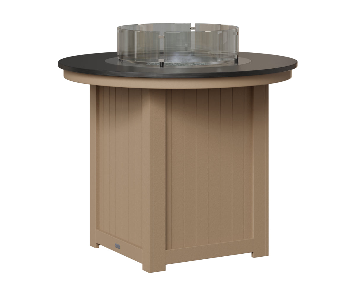 Berlin Gardens Donoma 44" Round Fire Table Counter in Weatherwood, Hammered Black top
