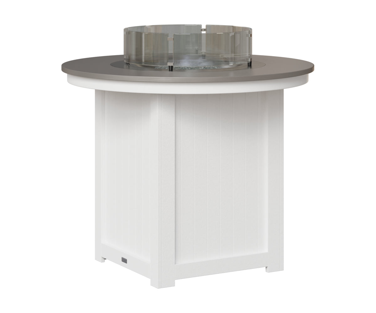 Berlin Gardens Donoma 44" Round Fire Table Counter in White, Hammered Stainless top