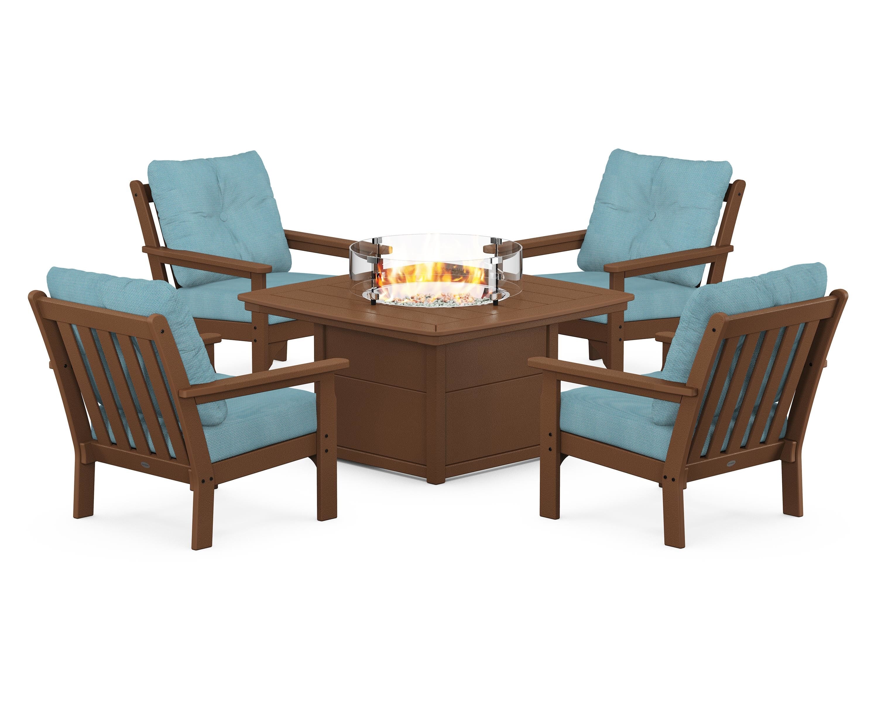 POLYWOOD Vineyard 5-Piece Conversation Set with Fire Pit Table