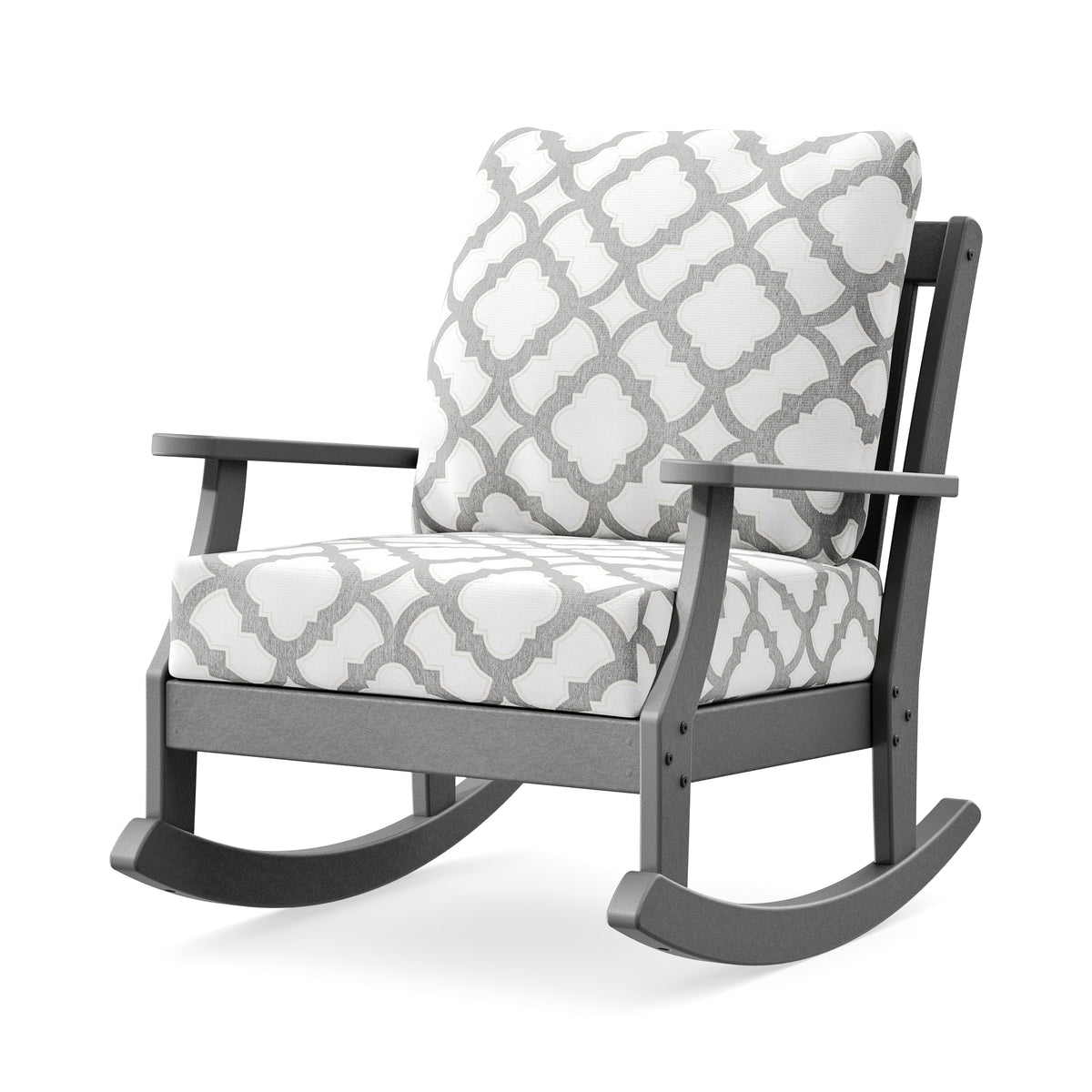 POLYWOOD Braxton Deep Seating Rocking Chair in Slate Grey / Trellis Grey Mist