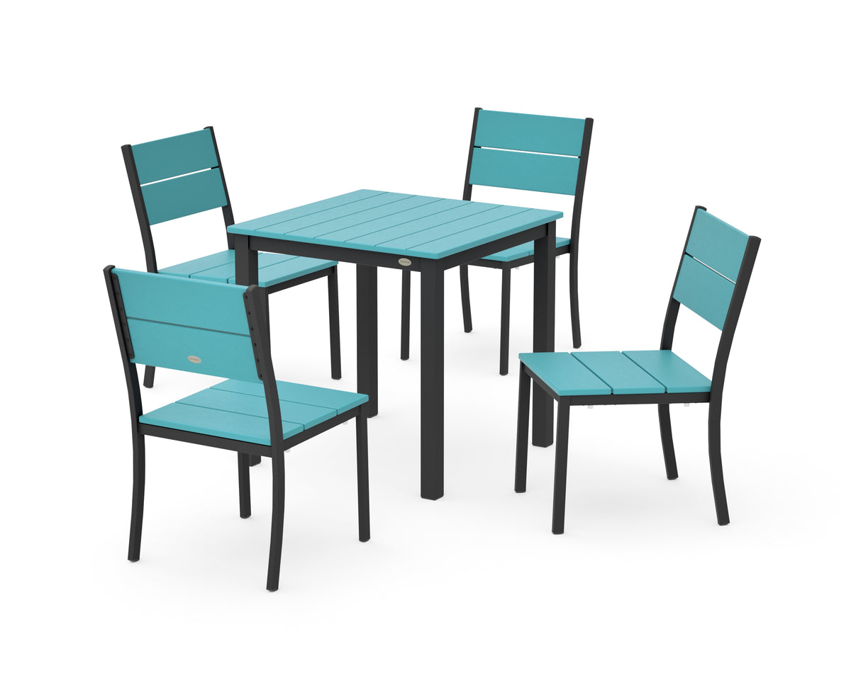 POLYWOOD Main Street 5-Piece Square Dining Set- Small in Black / Aruba