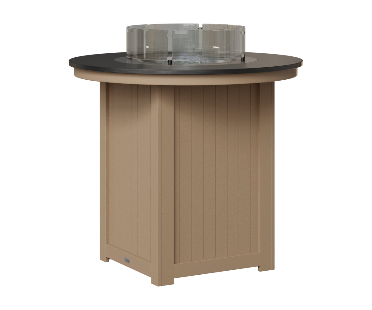 Berlin Gardens Donoma 44" Round Fire Table Bar in Weatherwood, Hammered Black top