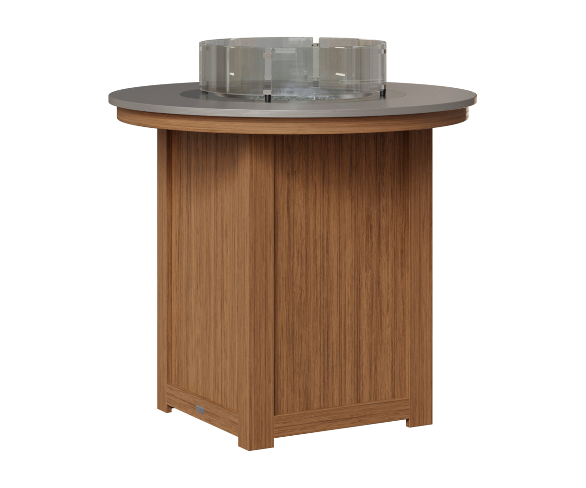 Berlin Gardens Donoma 44" Round Fire Table Bar in Antique Mahogany, Hammered Stainless top