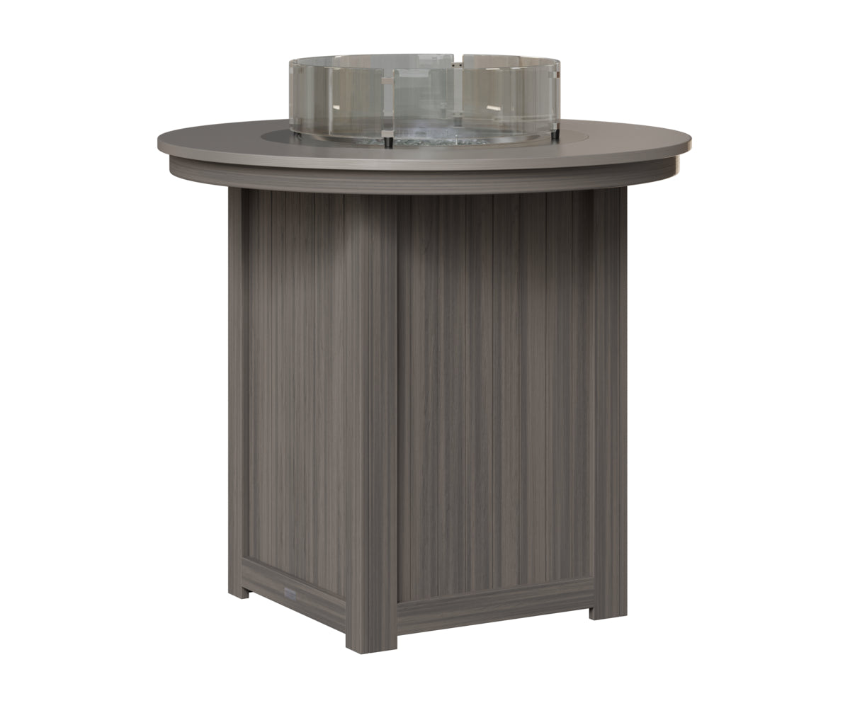 Berlin Gardens Donoma 44" Round Fire Table Bar in Coastal Gray, Hammered Stainless top