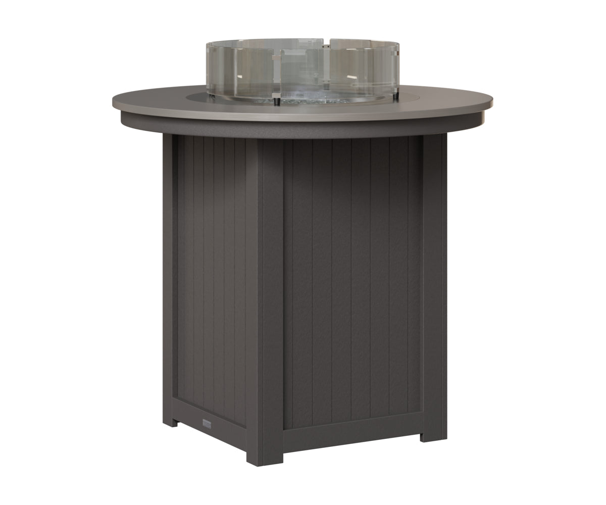 Berlin Gardens Donoma 44" Round Fire Table Bar in Smoke Gray, Hammered Stainless top