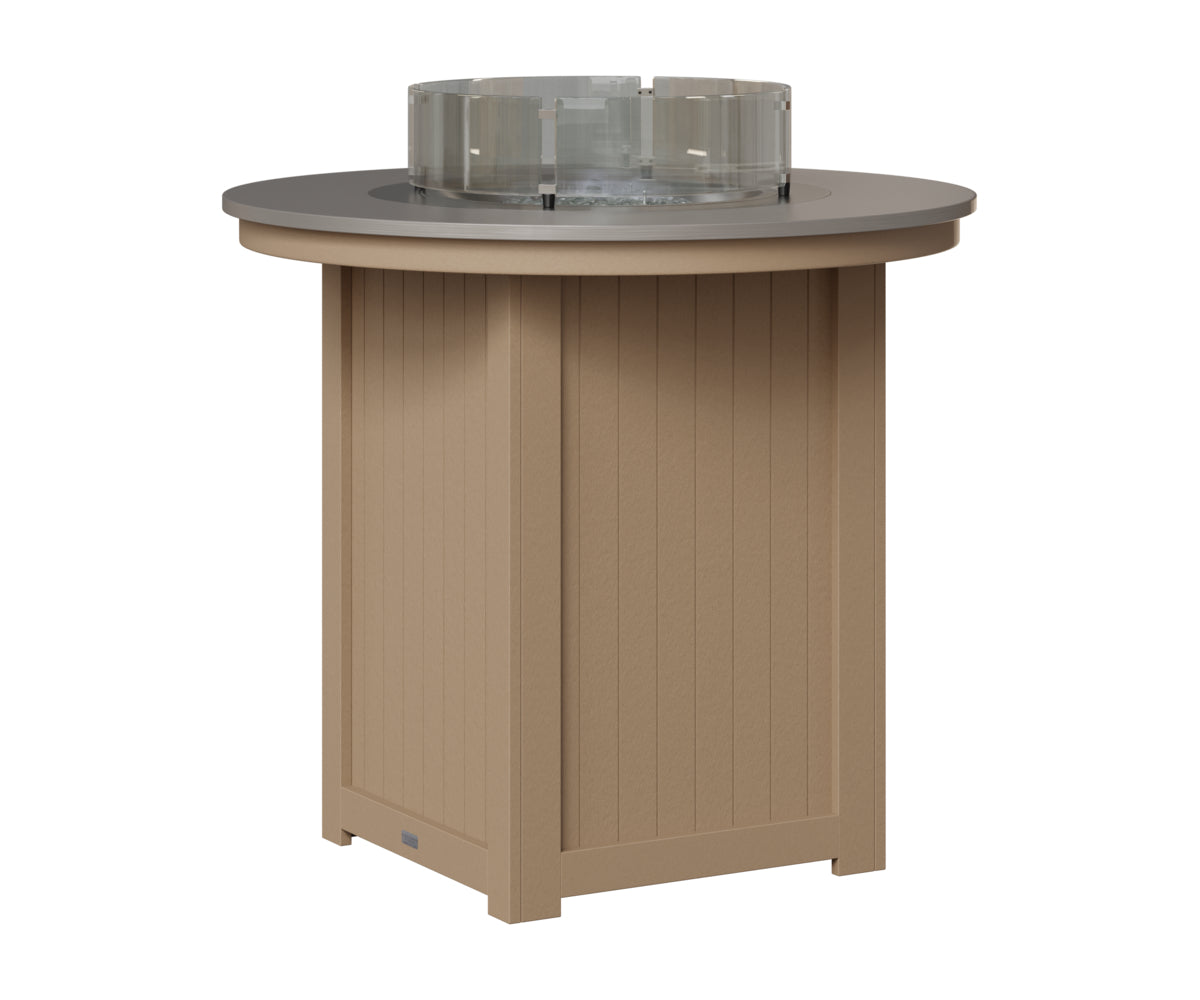 Berlin Gardens Donoma 44" Round Fire Table Bar in Weatherwood, Hammered Stainless top
