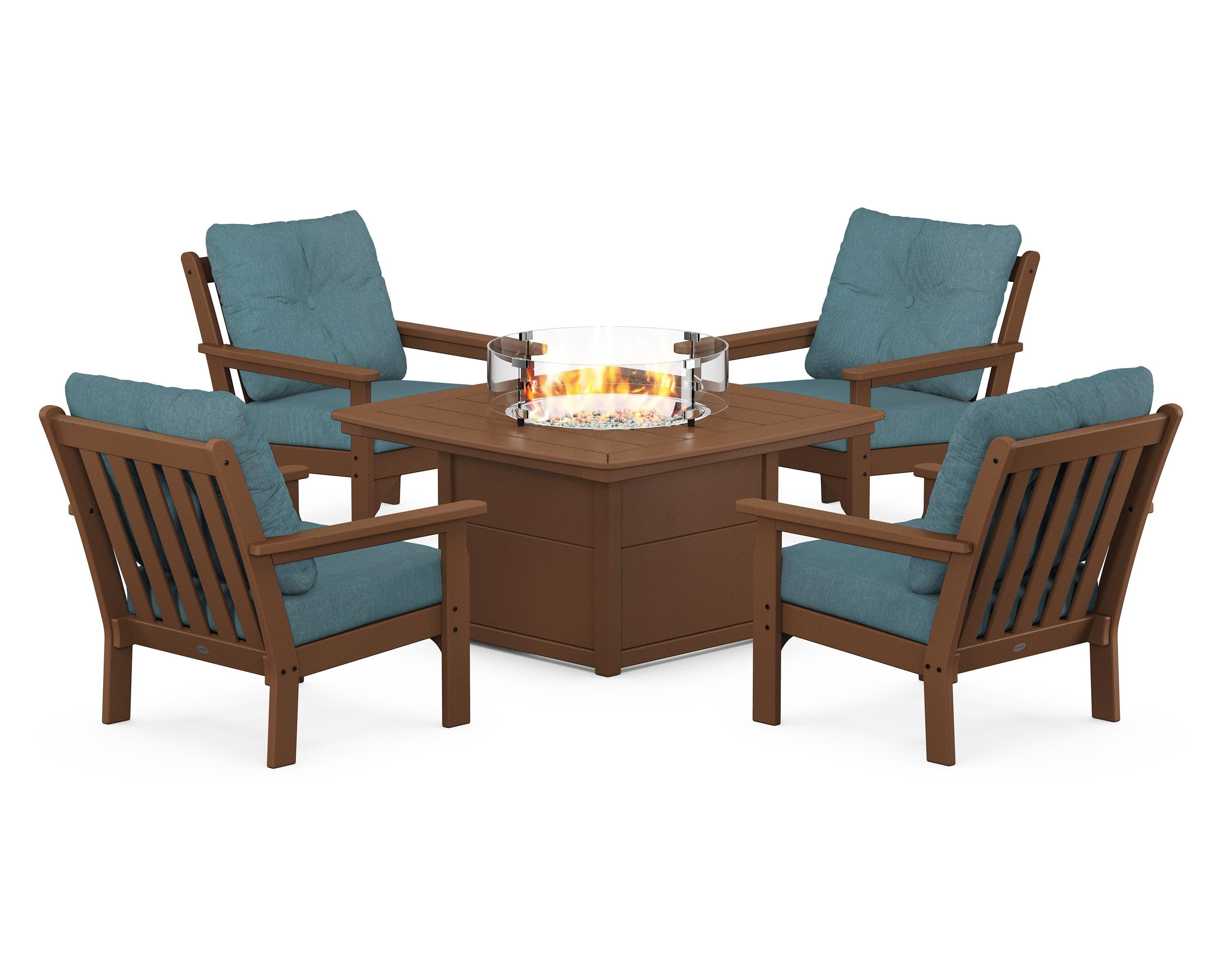 POLYWOOD Vineyard 5-Piece Conversation Set with Fire Pit Table