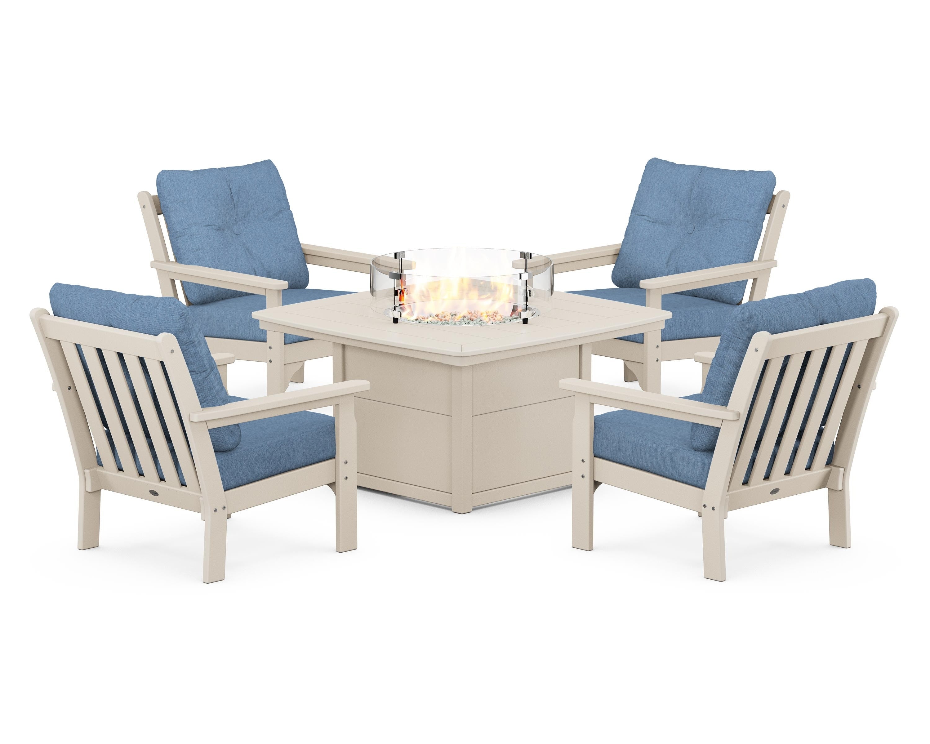 POLYWOOD Vineyard 5-Piece Conversation Set with Fire Pit Table