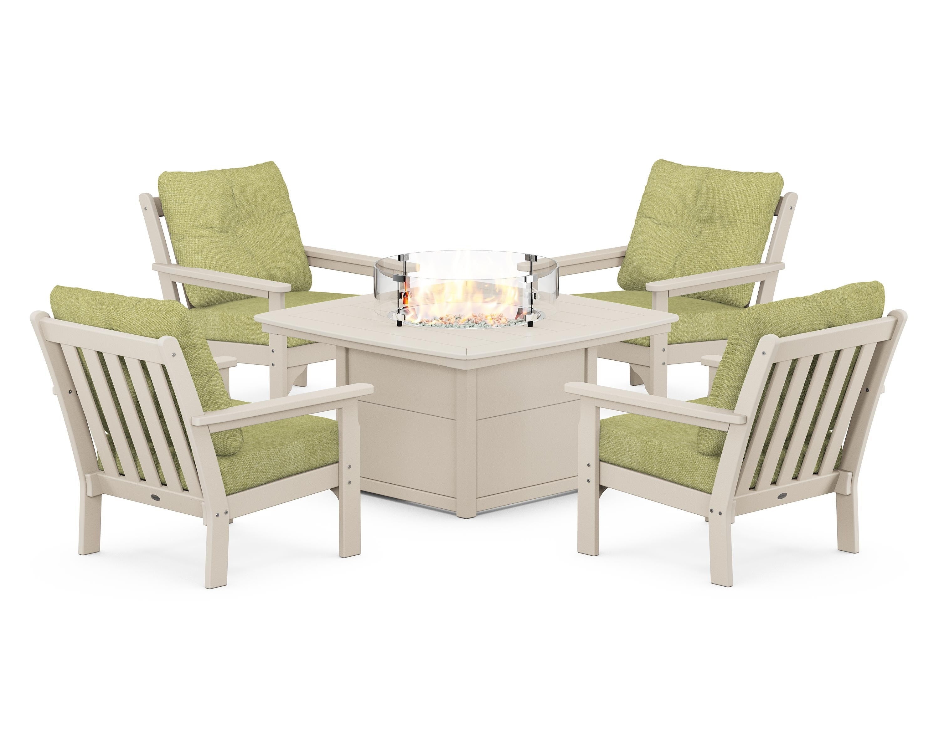 POLYWOOD Vineyard 5-Piece Conversation Set with Fire Pit Table