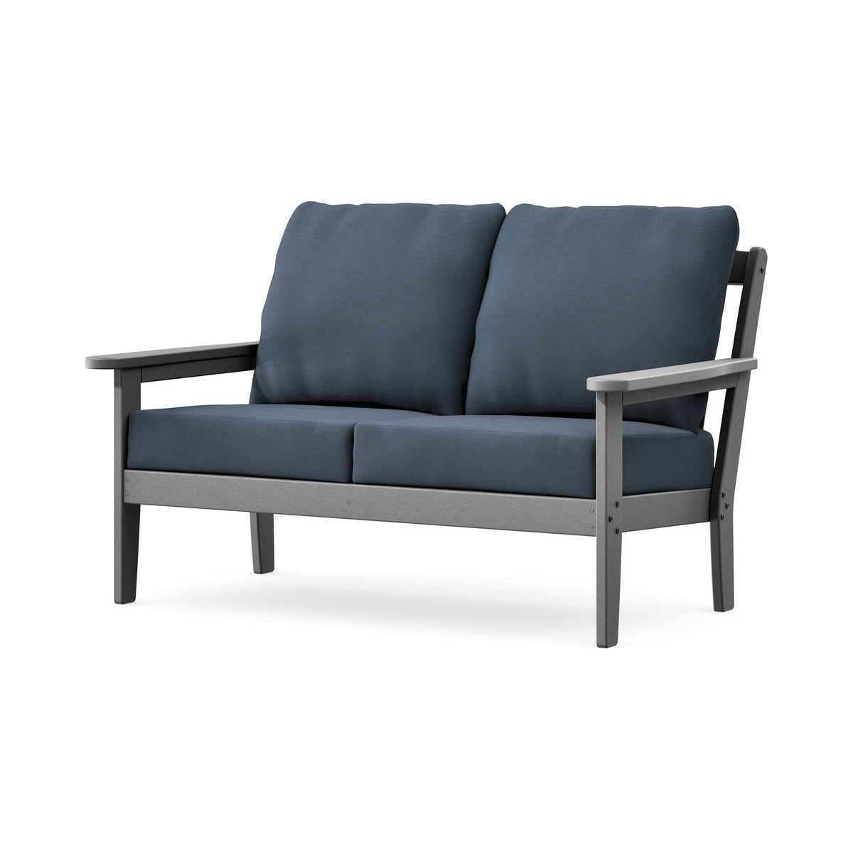 POLYWOOD Cottage Deep Seating Loveseat in Slate Grey / Marine Indigo