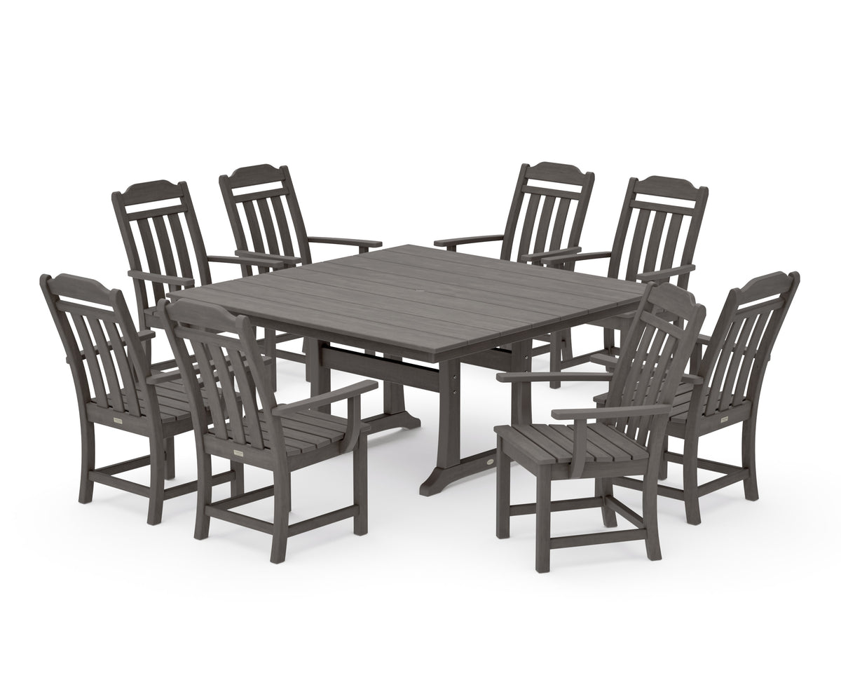 POLYWOOD Cottage 9-Piece Square Farmhouse Dining Set with Trestle Legs in Driftwood