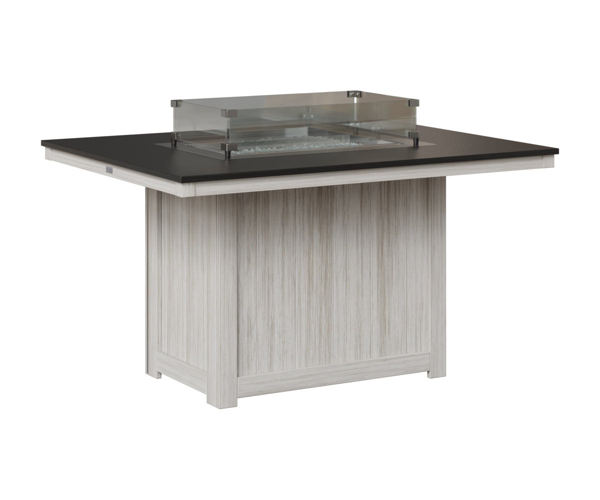 Berlin Gardens Donoma 42" x 54" Rectangular Fire Table Dining in Seashell, Hammered Black top