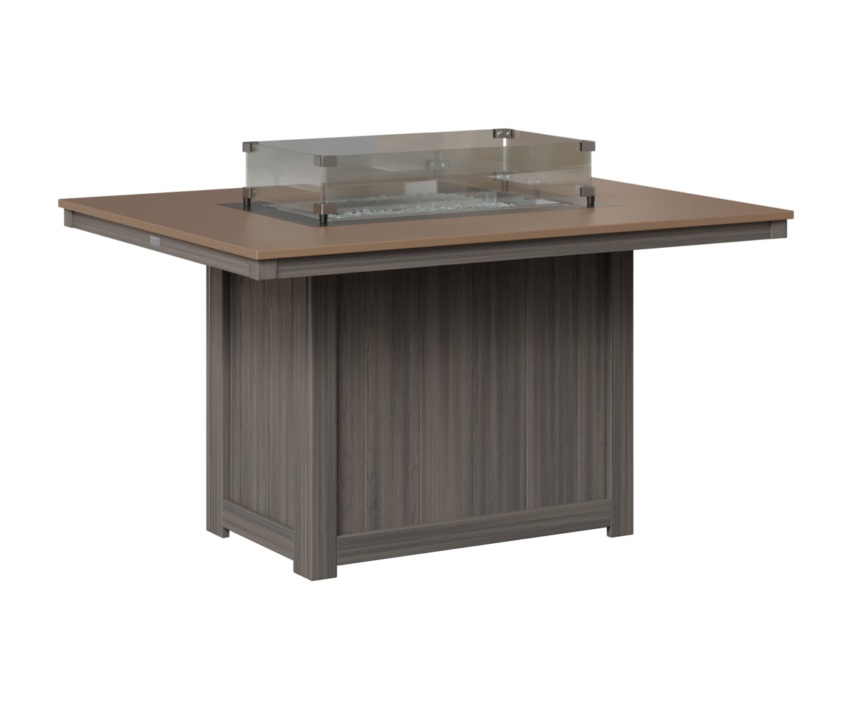 Berlin Gardens Donoma 42" x 54" Rectangular Fire Table Dining in Coastal Gray, Hammered Bronze top