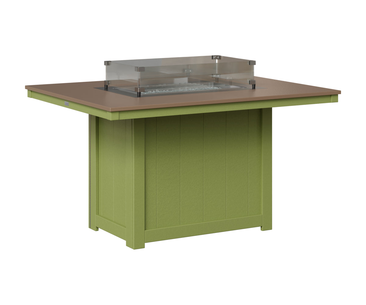 Berlin Gardens Donoma 42" x 54" Rectangular Fire Table Dining in Kiwi Green, Hammered Bronze top