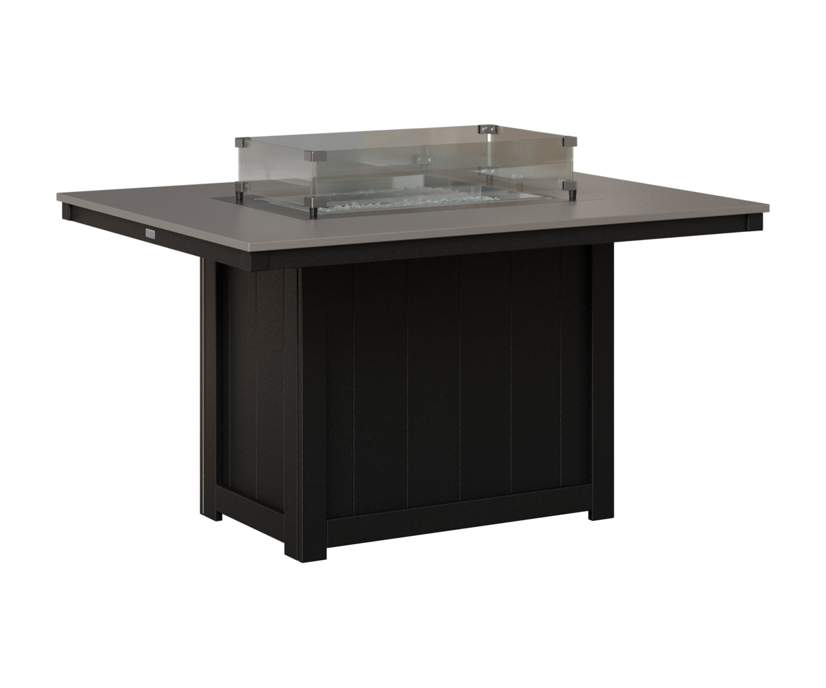 Berlin Gardens Donoma 42" x 54" Rectangular Fire Table Dining in Black, Hammered Stainless top
