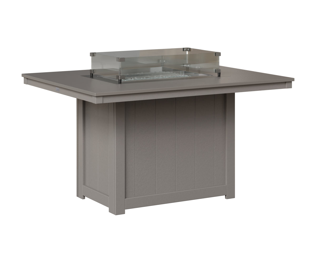 Berlin Gardens Donoma 42" x 54" Rectangular Fire Table Dining in Light Gray, Hammered Stainless top