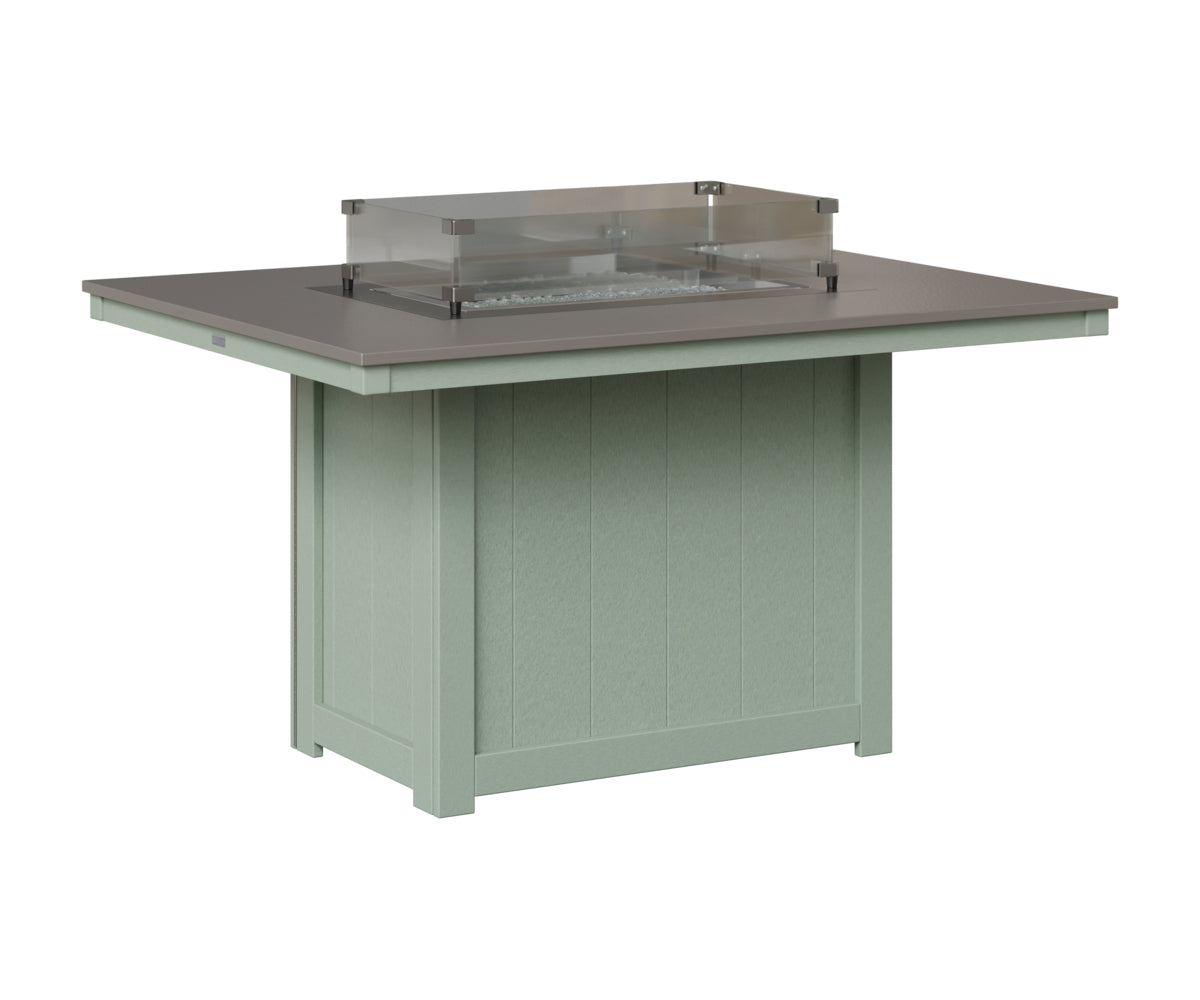 Berlin Gardens Donoma 42" x 54" Rectangular Fire Table Dining in Sea Foam, Hammered Stainless top