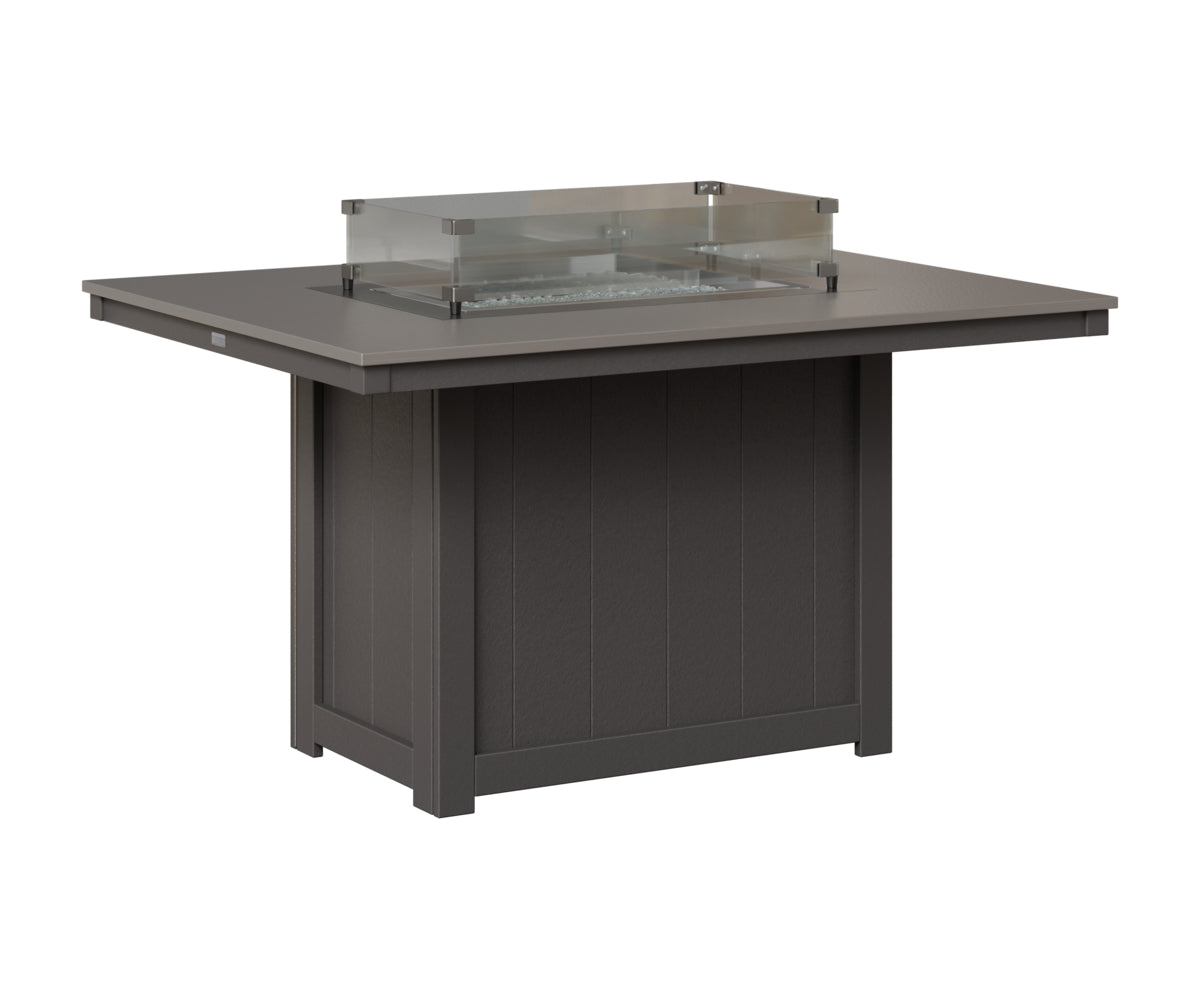 Berlin Gardens Donoma 42" x 54" Rectangular Fire Table Dining in Smoke Gray, Hammered Stainless top