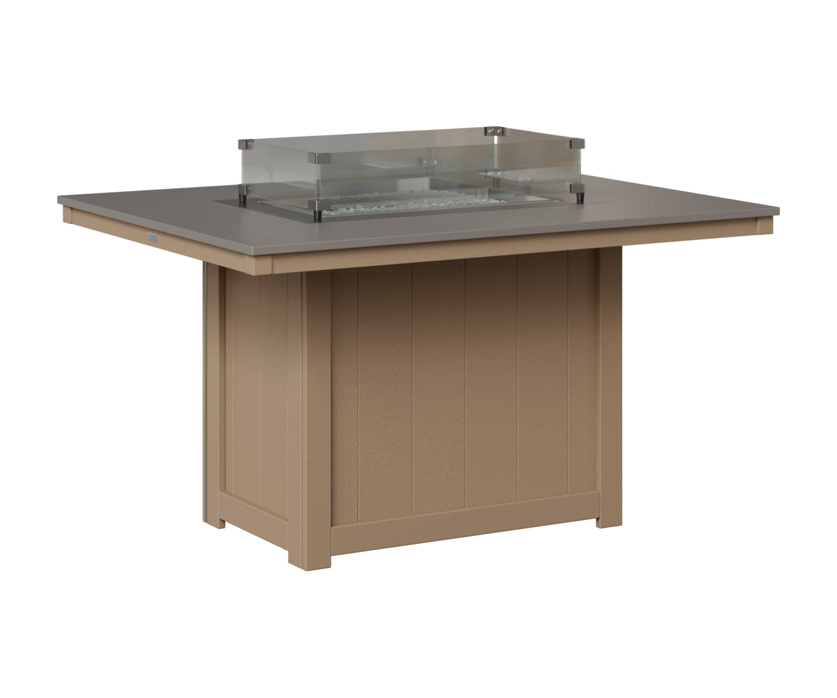 Berlin Gardens Donoma 42" x 54" Rectangular Fire Table Dining in Weatherwood, Hammered Stainless top