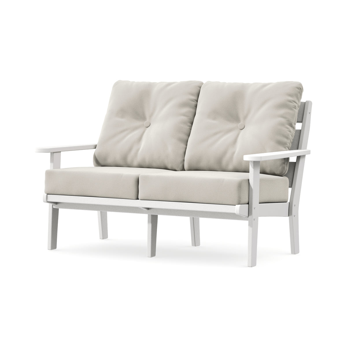 POLYWOOD Lakeside Deep Seating Loveseat in White / Blend Linen