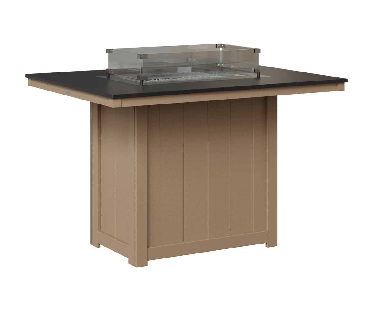 Berlin Gardens Donoma 42" x 54" Rectangular Fire Table Counter in Weatherwood, Hammered Black top