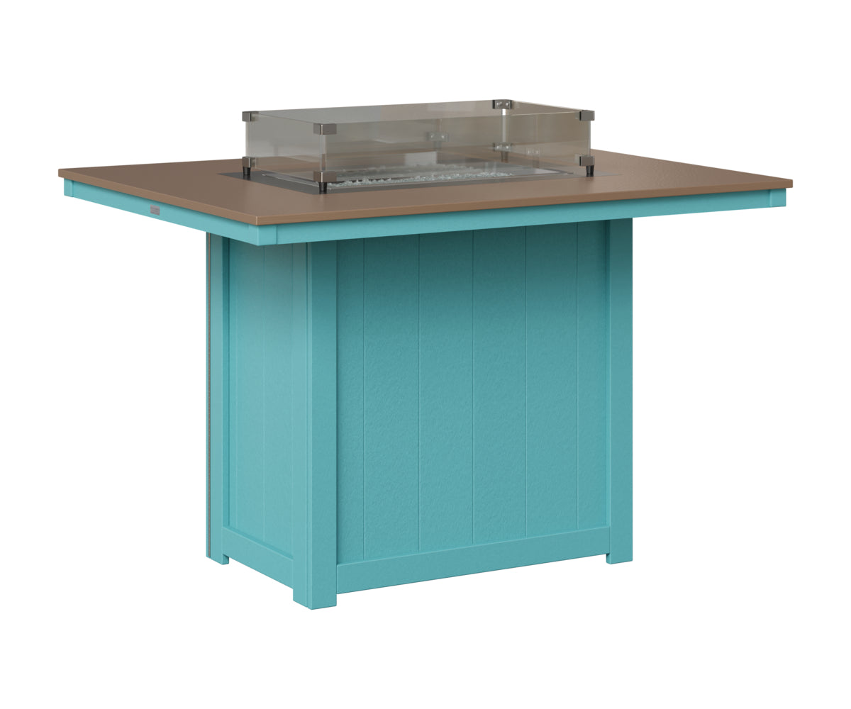 Berlin Gardens Donoma 42" x 54" Rectangular Fire Table Counter in Aruba Blue, Hammered Bronze top