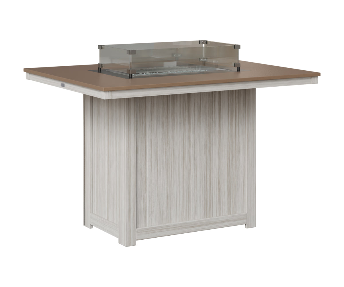 Berlin Gardens Donoma 42" x 54" Rectangular Fire Table Counter in Seashell, Hammered Bronze top