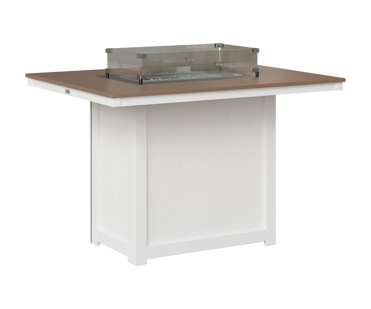 Berlin Gardens Donoma 42" x 54" Rectangular Fire Table Counter in White, Hammered Bronze top