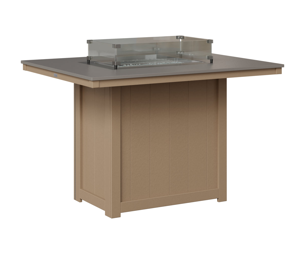 Berlin Gardens Donoma 42" x 54" Rectangular Fire Table Counter in Weatherwood, Hammered Stainless top