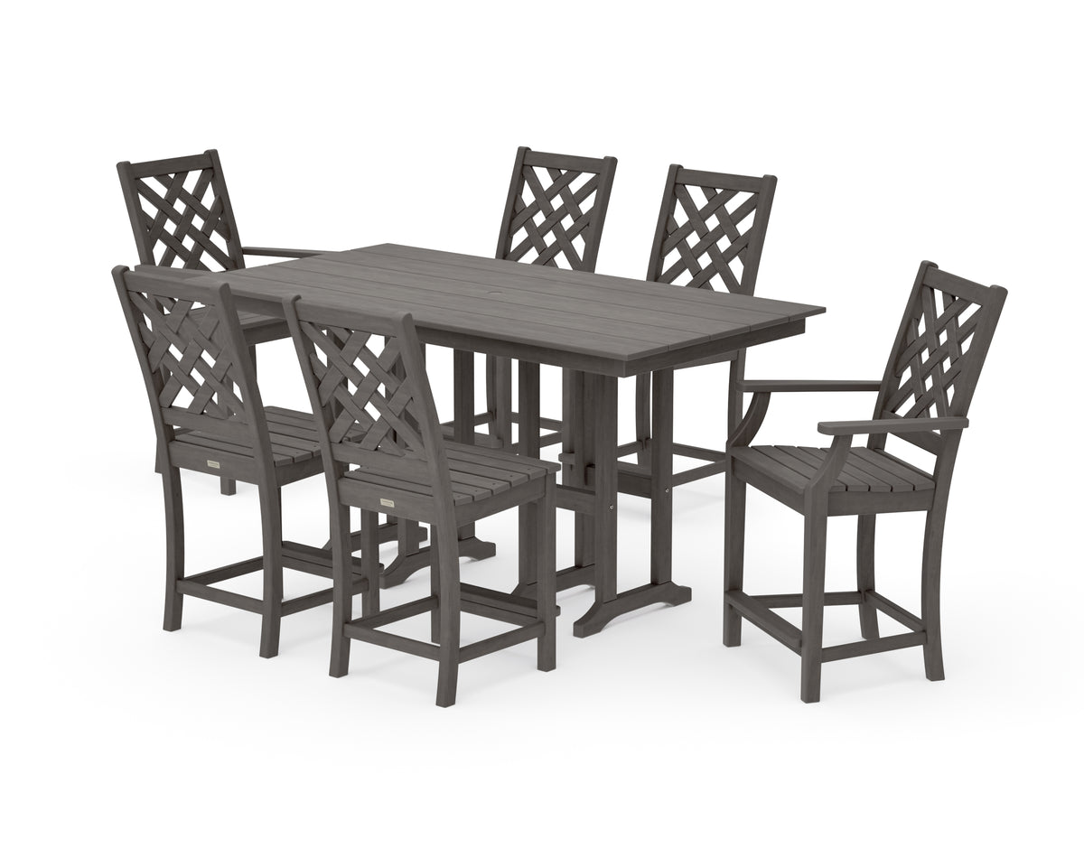 POLYWOOD Country Living Wovendale 7-Piece Farmhouse Counter Set in Driftwood