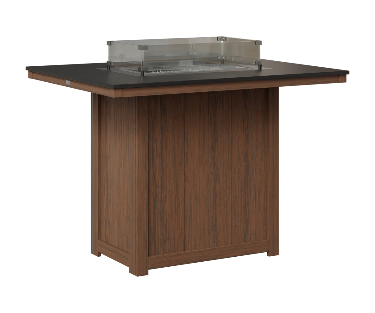 Berlin Gardens Donoma 42" x 54" Rectangular Fire Table Bar in Brazilian Walnut, Hammered Black top