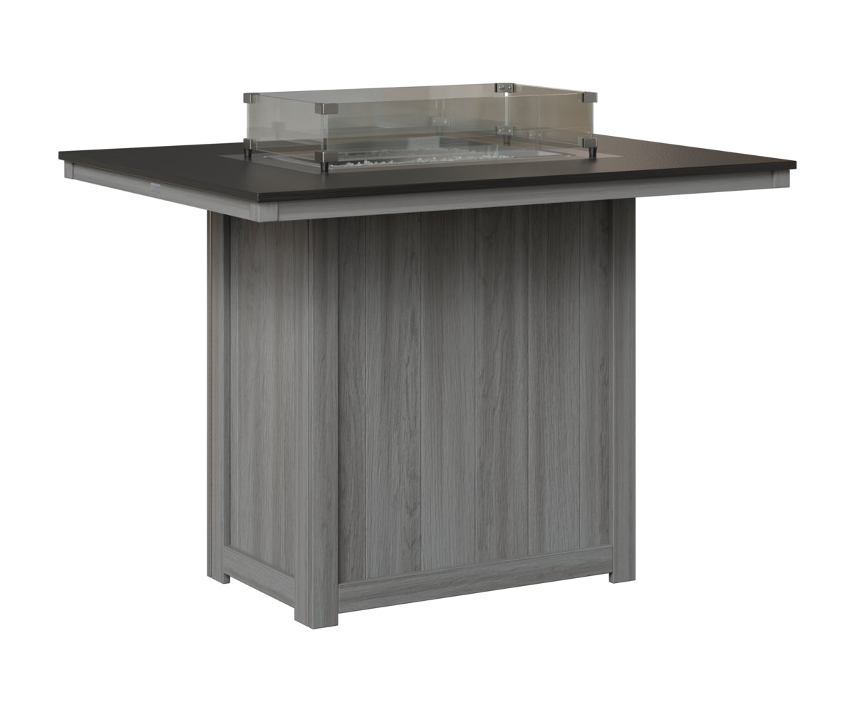 Berlin Gardens Donoma 42" x 54" Rectangular Fire Table Bar in Driftwood Gray, Hammered Black top