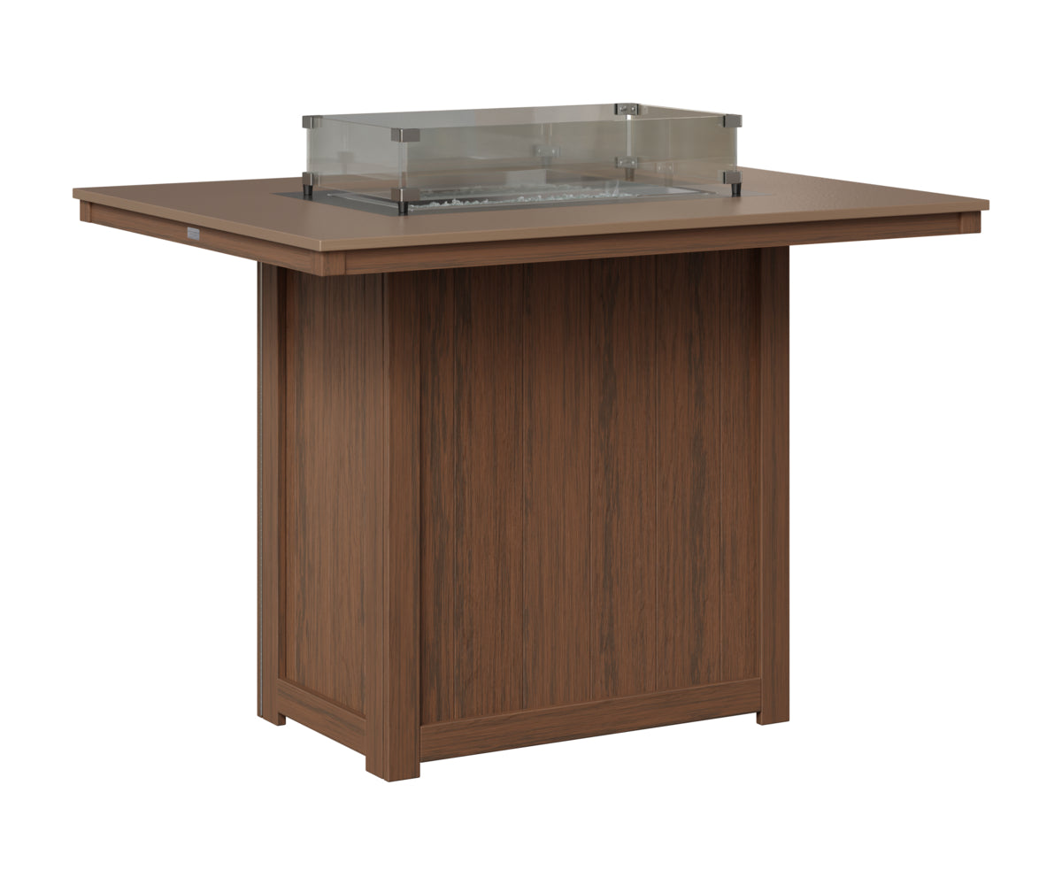 Berlin Gardens Donoma 42" x 54" Rectangular Fire Table Bar in Brazilian Walnut, Hammered Bronze top