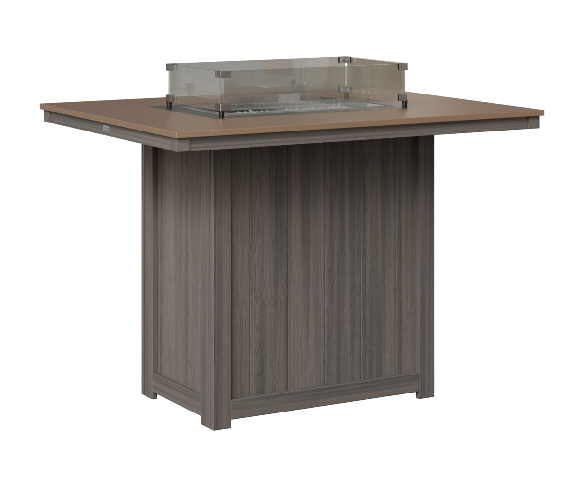 Berlin Gardens Donoma 42" x 54" Rectangular Fire Table Bar in Coastal Gray, Hammered Bronze top