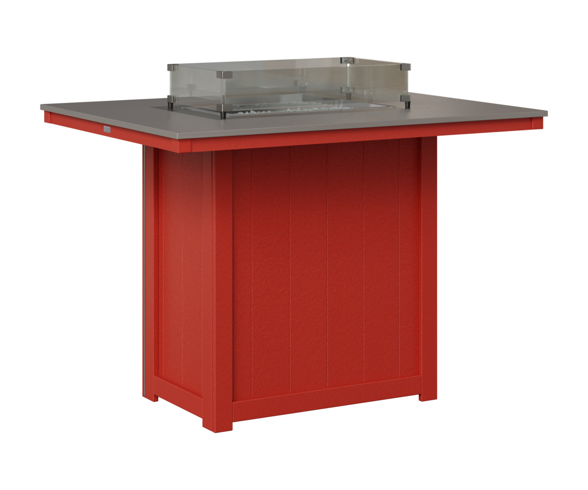 Berlin Gardens Donoma 42" x 54" Rectangular Fire Table Bar in Scarlet Red, Hammered Stainless top