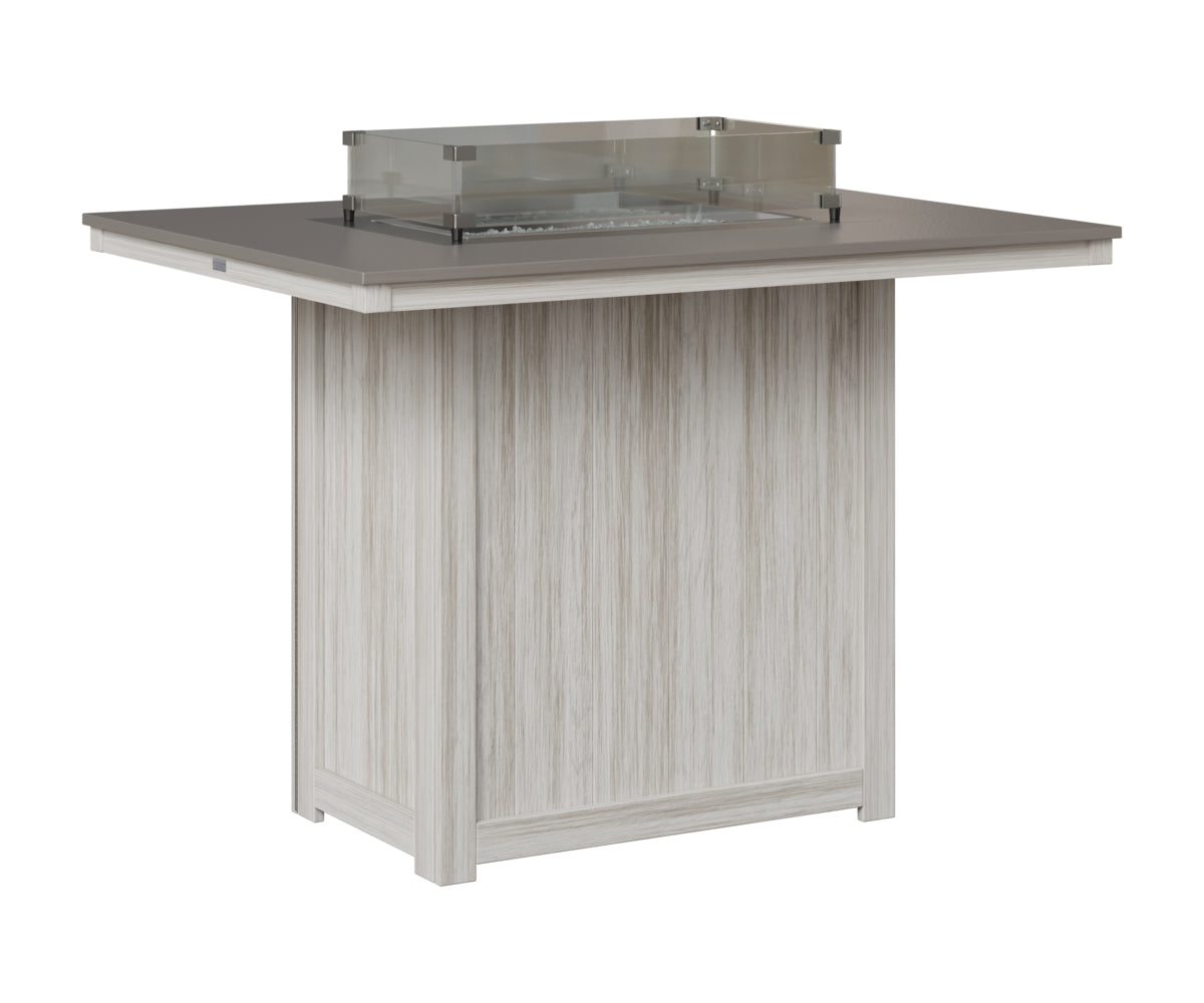 Berlin Gardens Donoma 42" x 54" Rectangular Fire Table Bar in Seashell, Hammered Stainless top