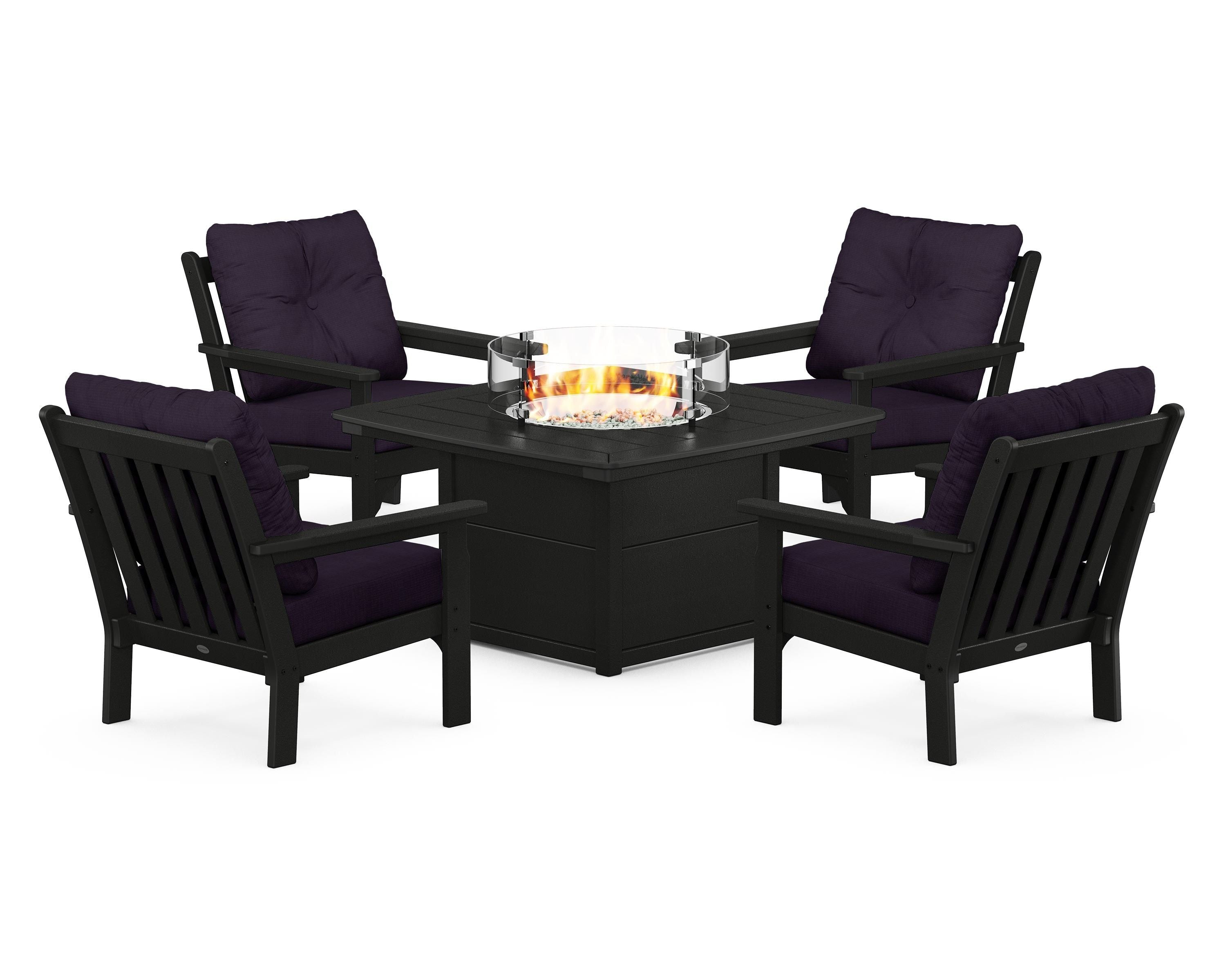 POLYWOOD Vineyard 5-Piece Conversation Set with Fire Pit Table