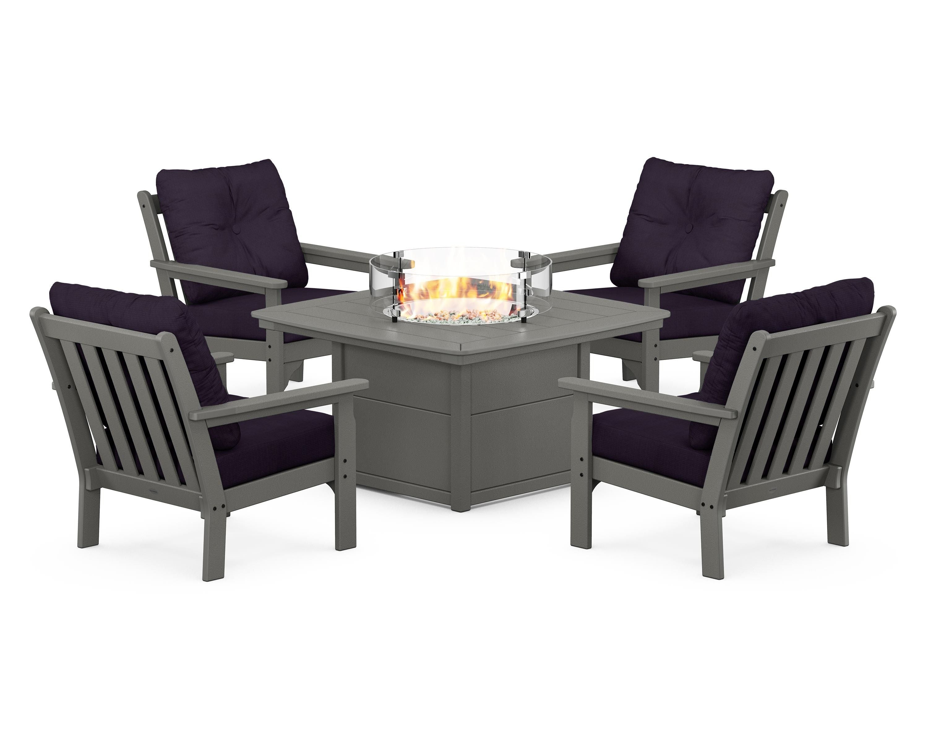 POLYWOOD Vineyard 5-Piece Conversation Set with Fire Pit Table