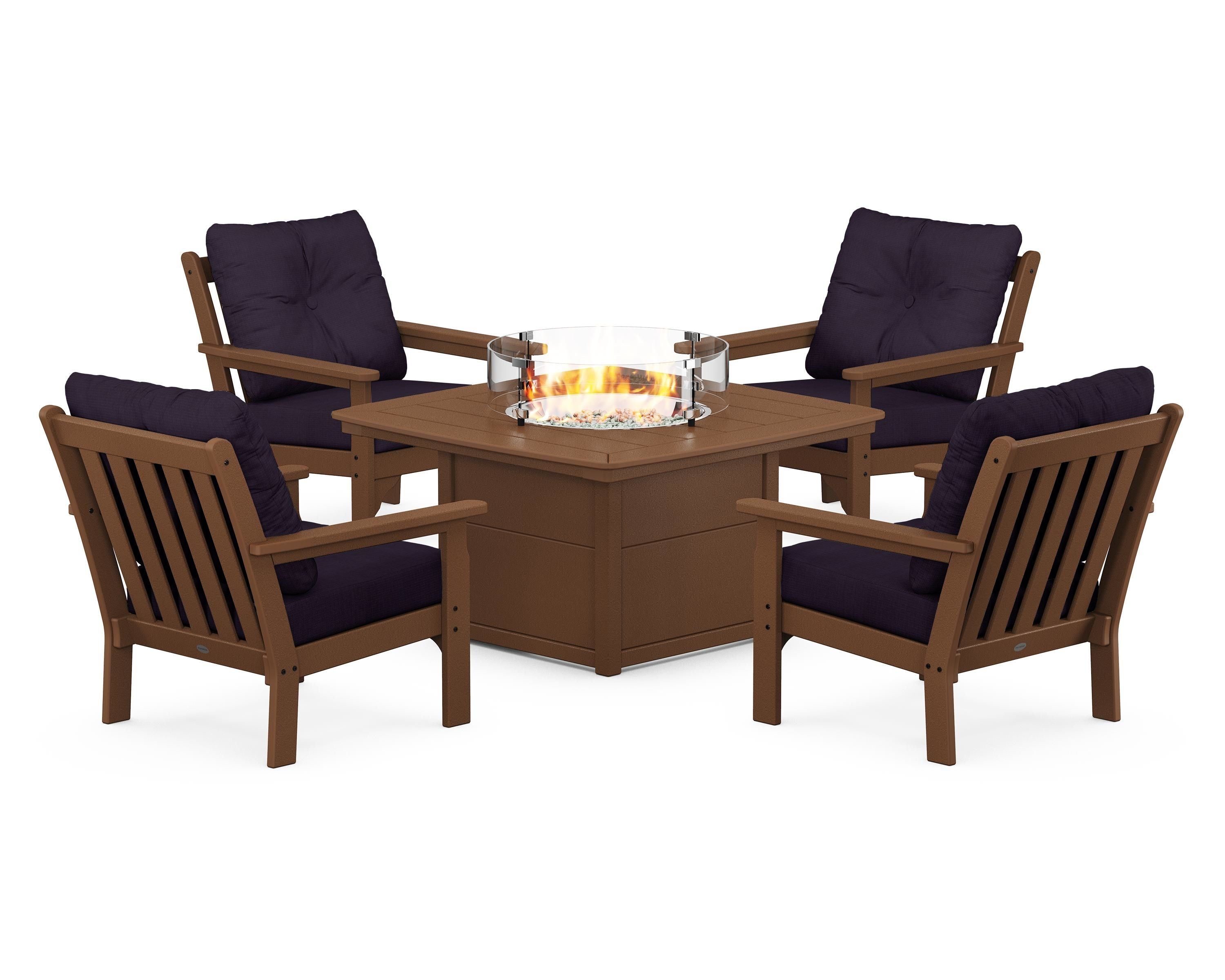 POLYWOOD Vineyard 5-Piece Conversation Set with Fire Pit Table