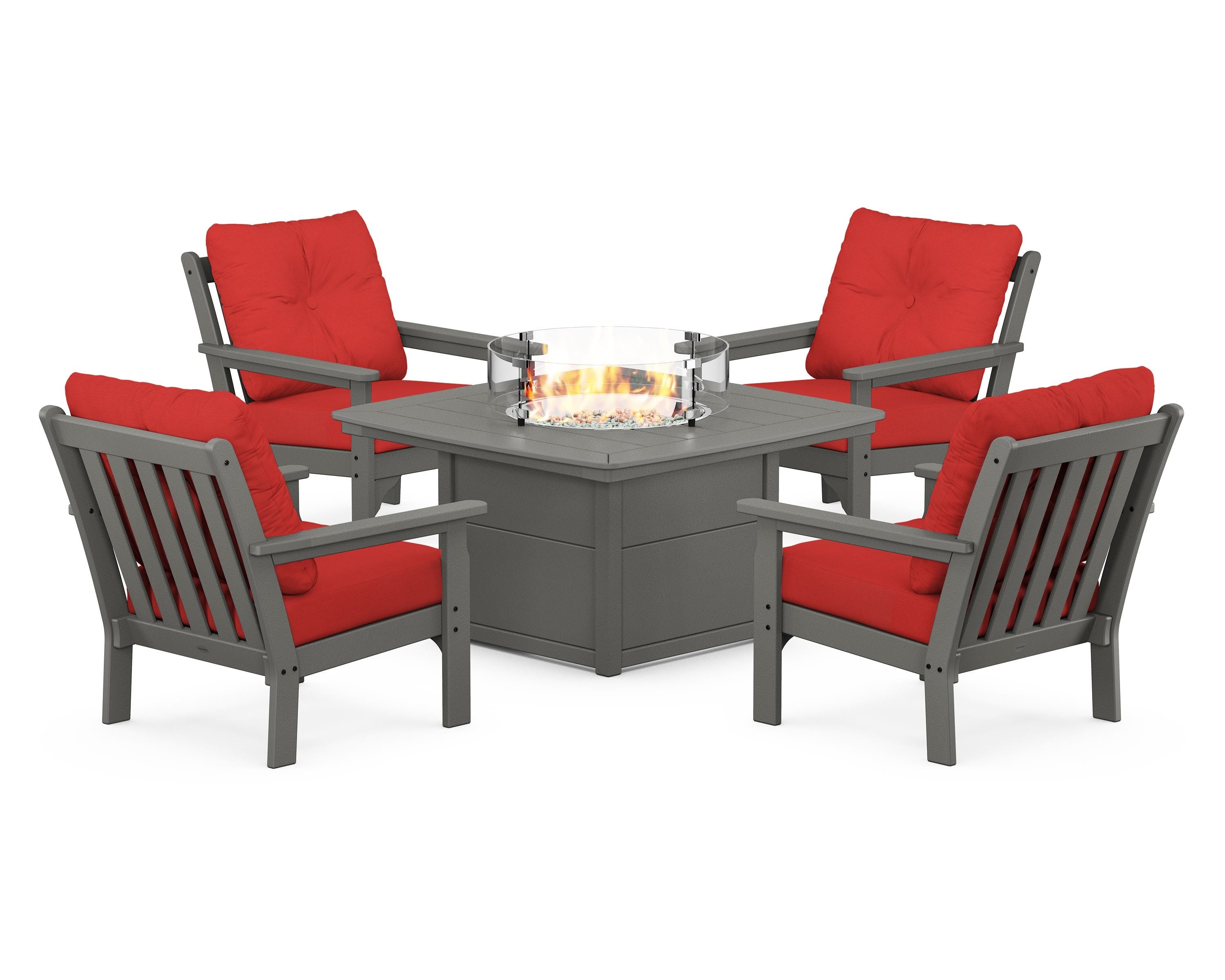 POLYWOOD Vineyard 5-Piece Conversation Set with Fire Pit Table
