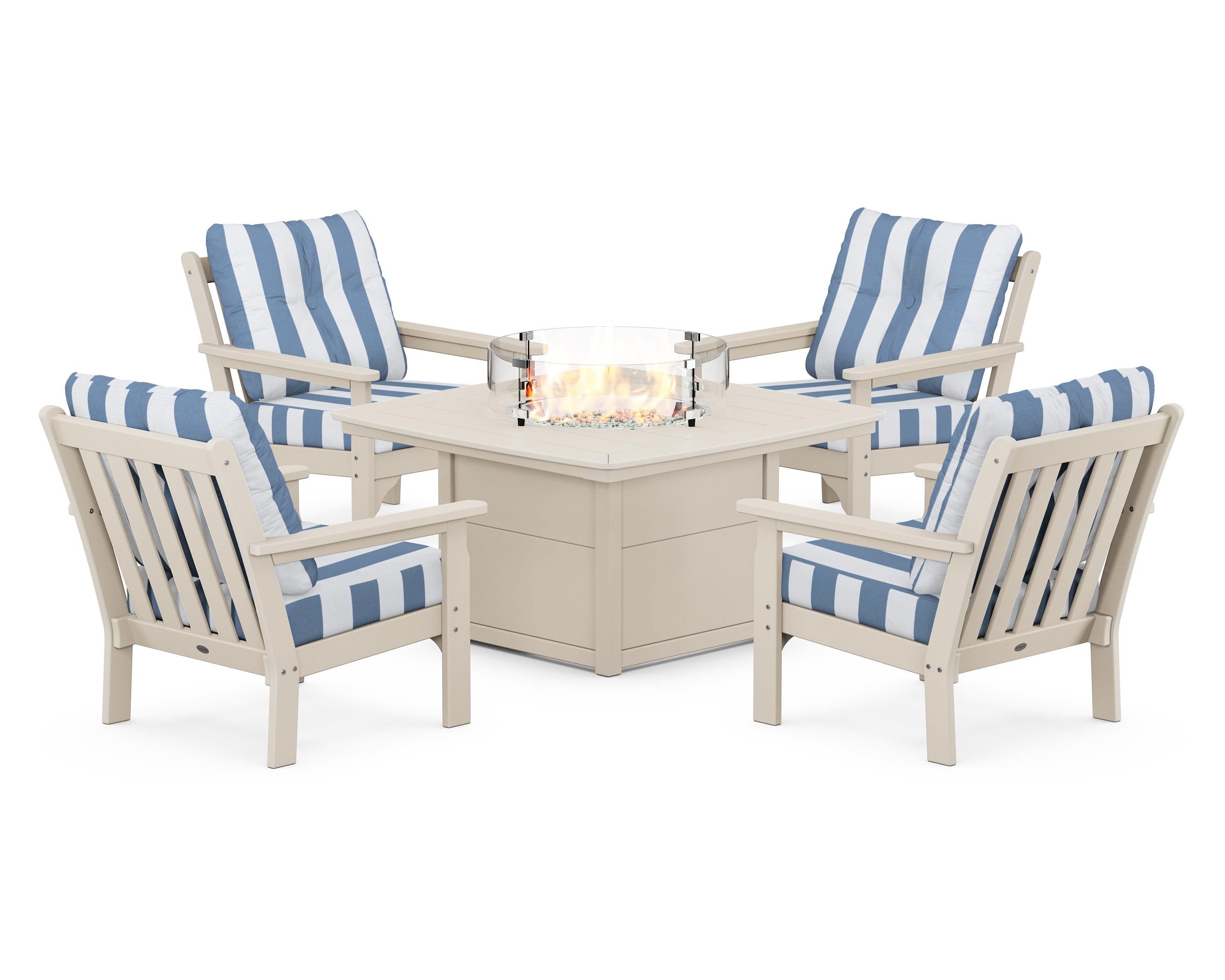 POLYWOOD Vineyard 5-Piece Conversation Set with Fire Pit Table