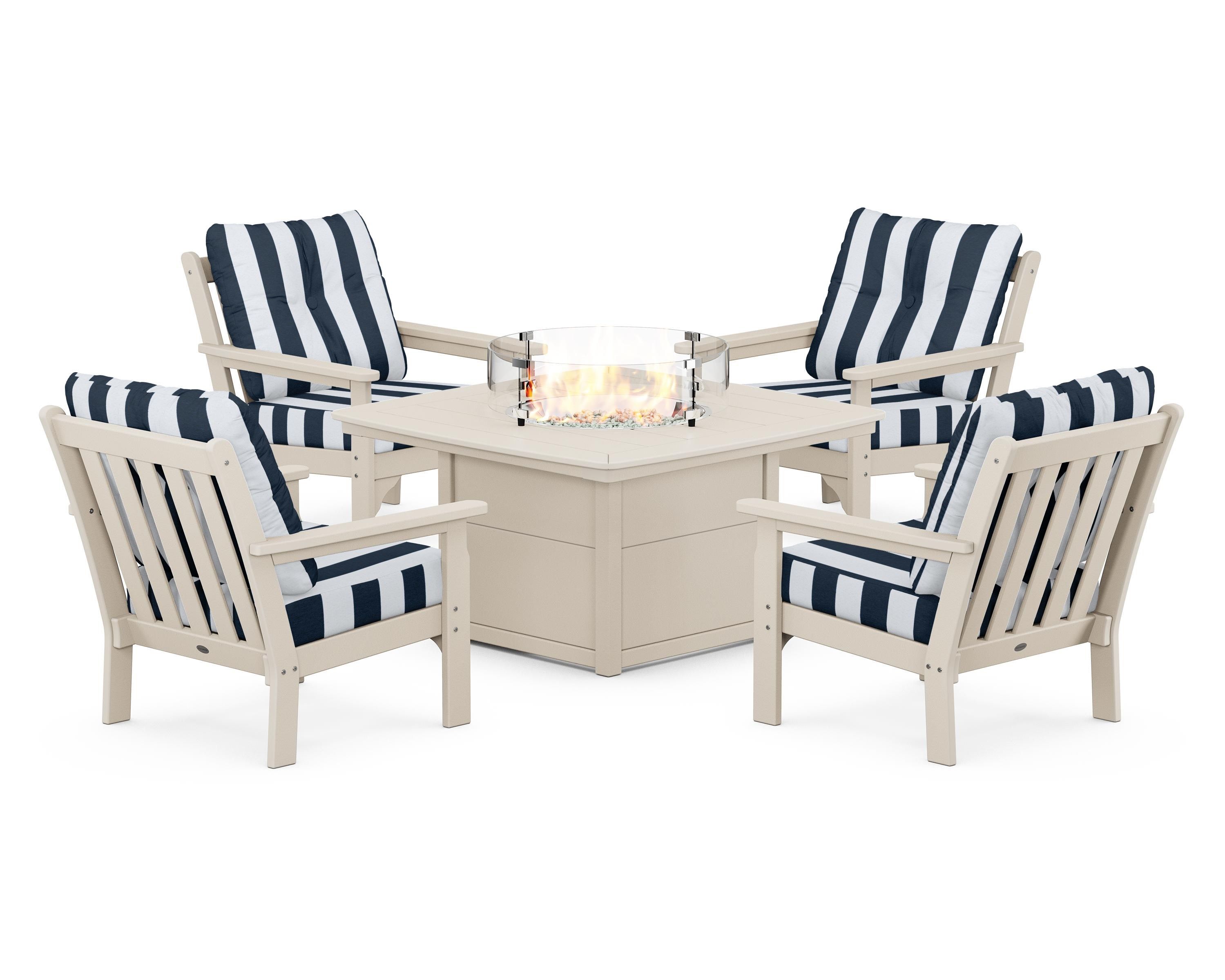 POLYWOOD Vineyard 5-Piece Conversation Set with Fire Pit Table