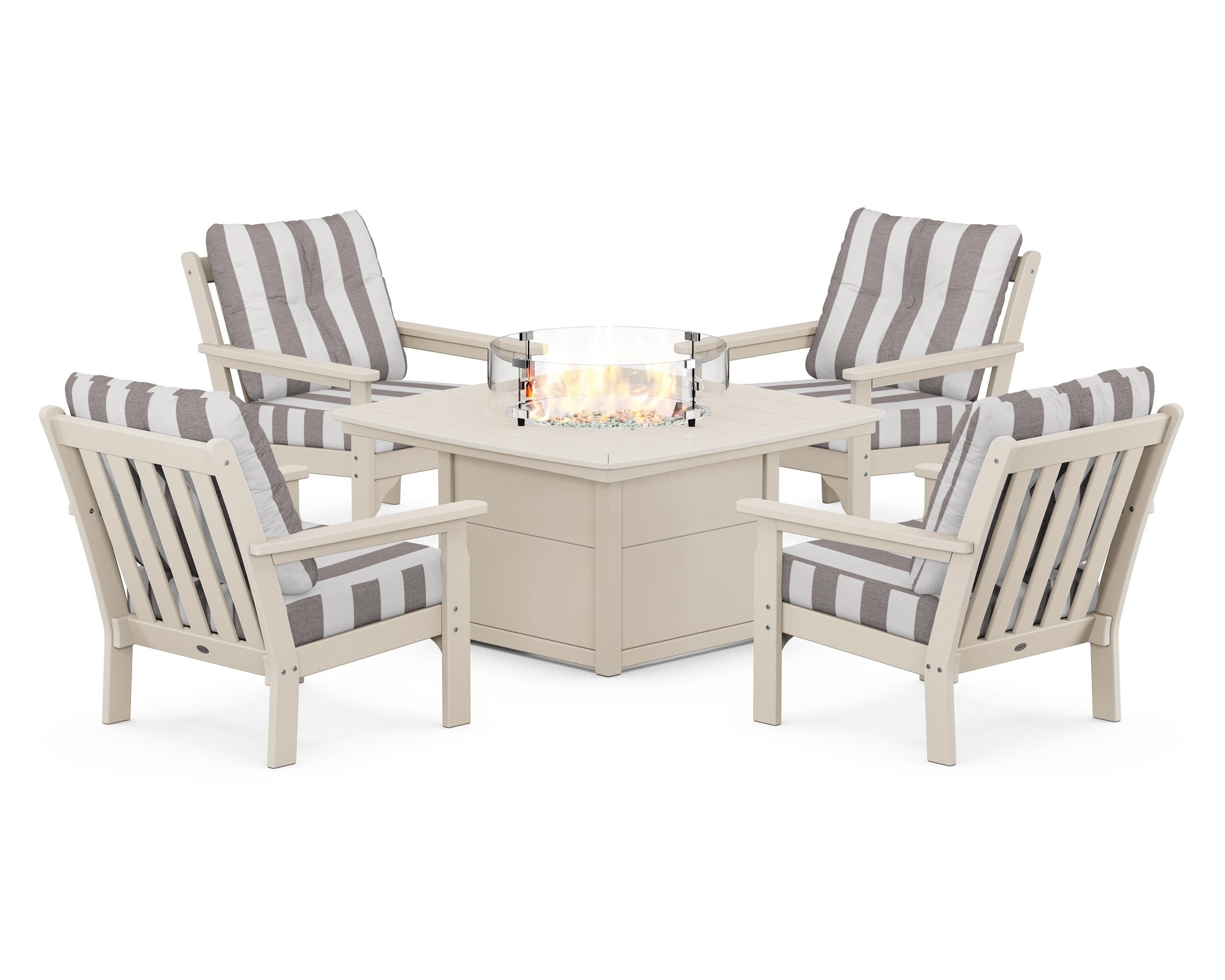 POLYWOOD Vineyard 5-Piece Conversation Set with Fire Pit Table