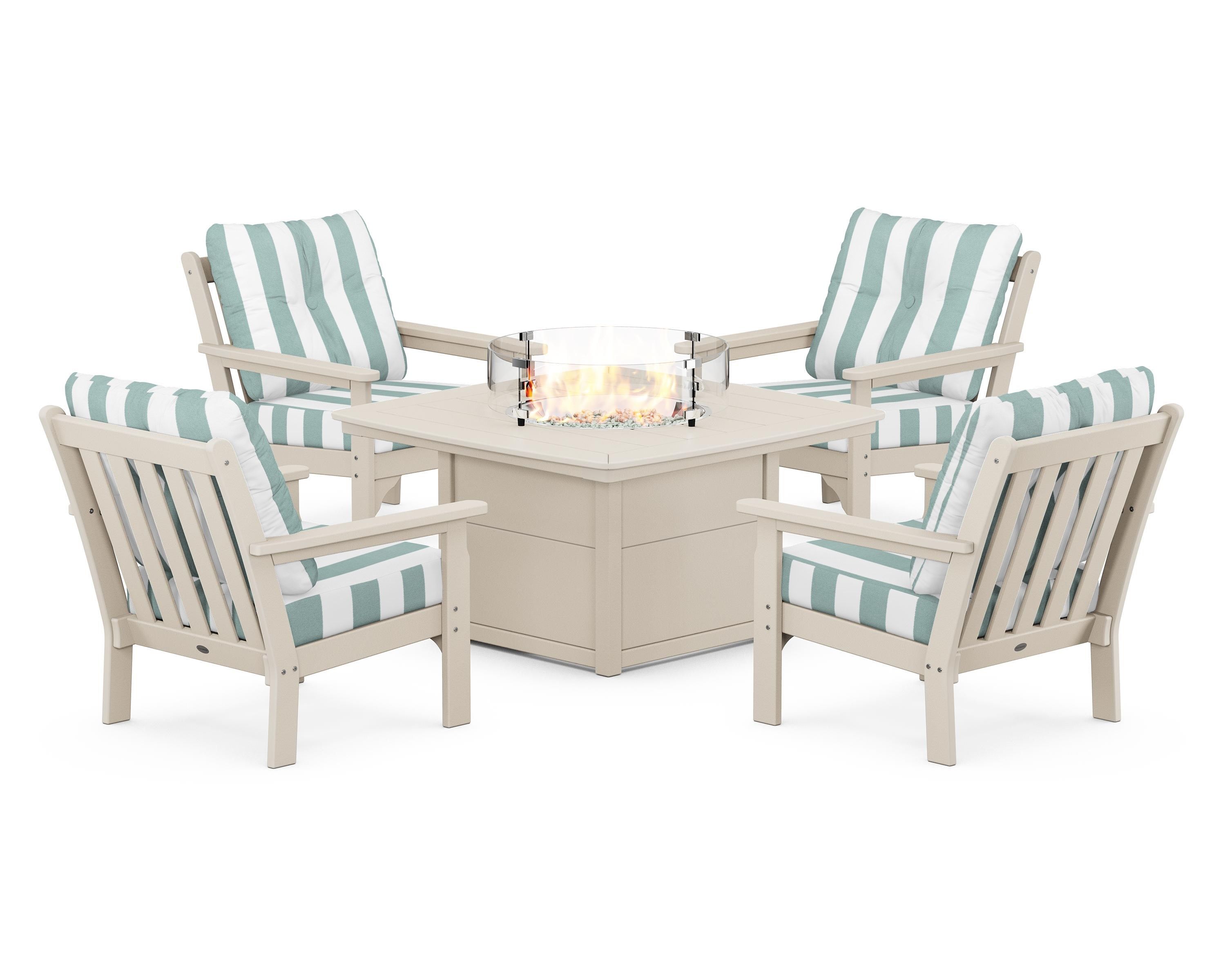 POLYWOOD Vineyard 5-Piece Conversation Set with Fire Pit Table