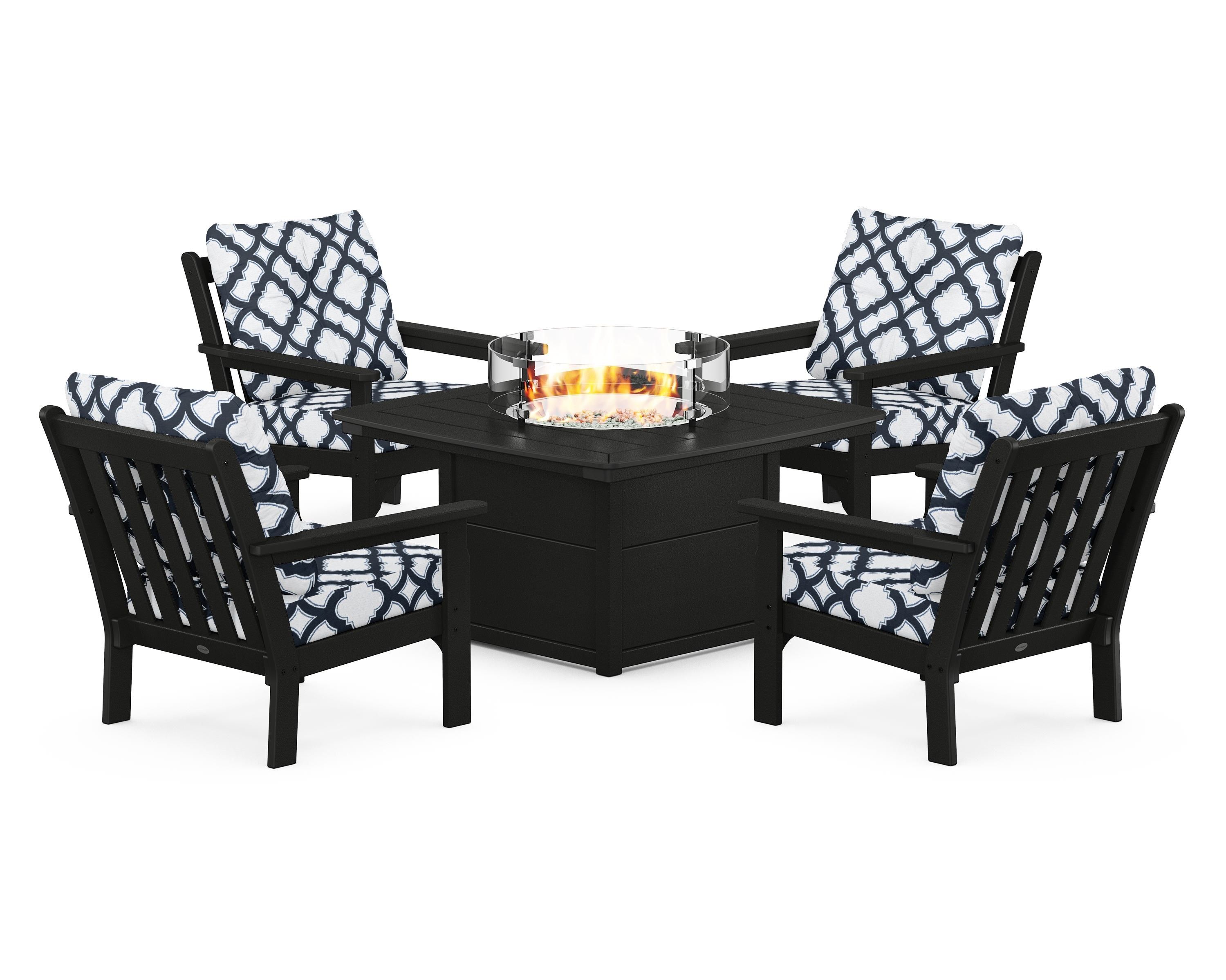 POLYWOOD Vineyard 5-Piece Conversation Set with Fire Pit Table