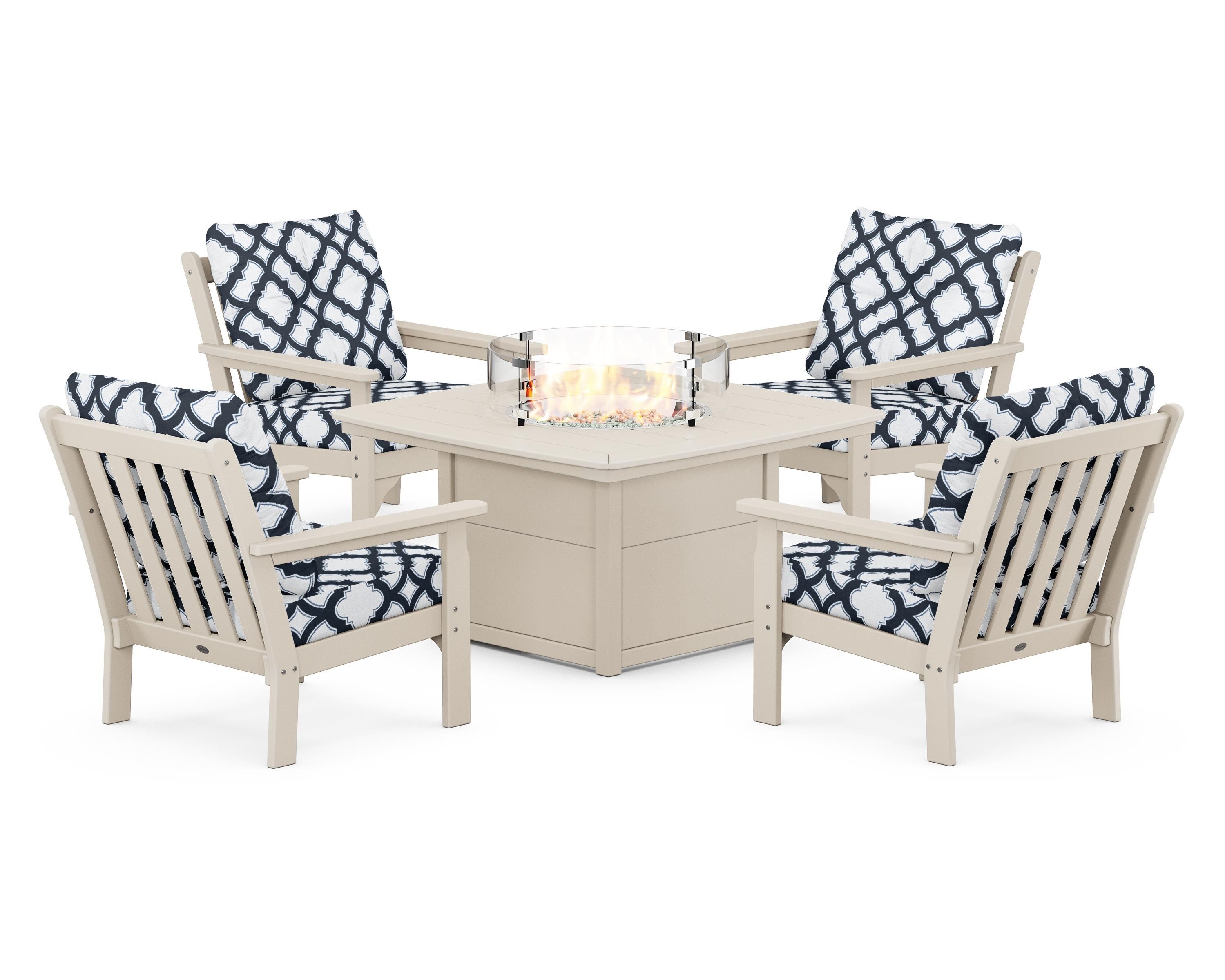 POLYWOOD Vineyard 5-Piece Conversation Set with Fire Pit Table