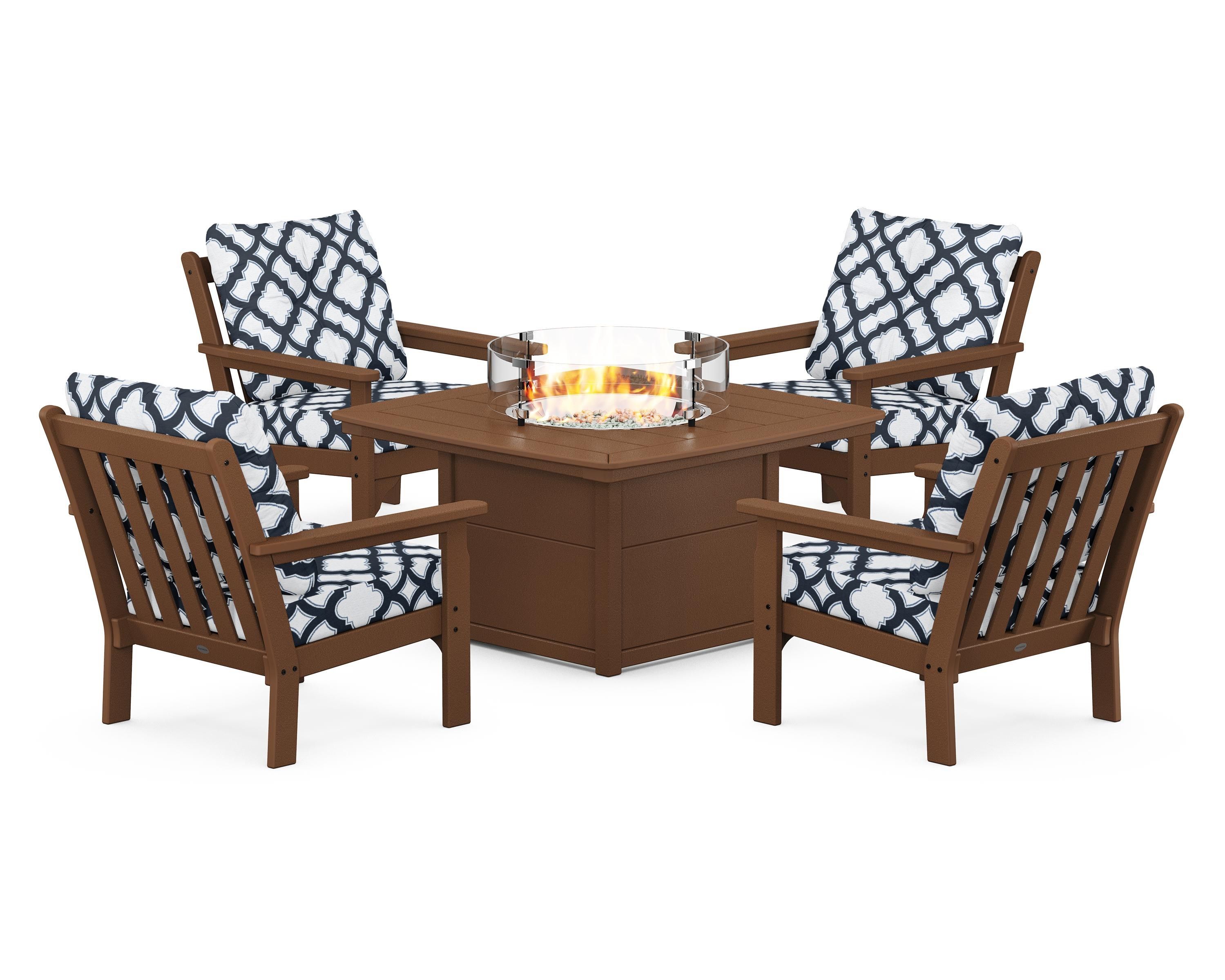 POLYWOOD Vineyard 5-Piece Conversation Set with Fire Pit Table