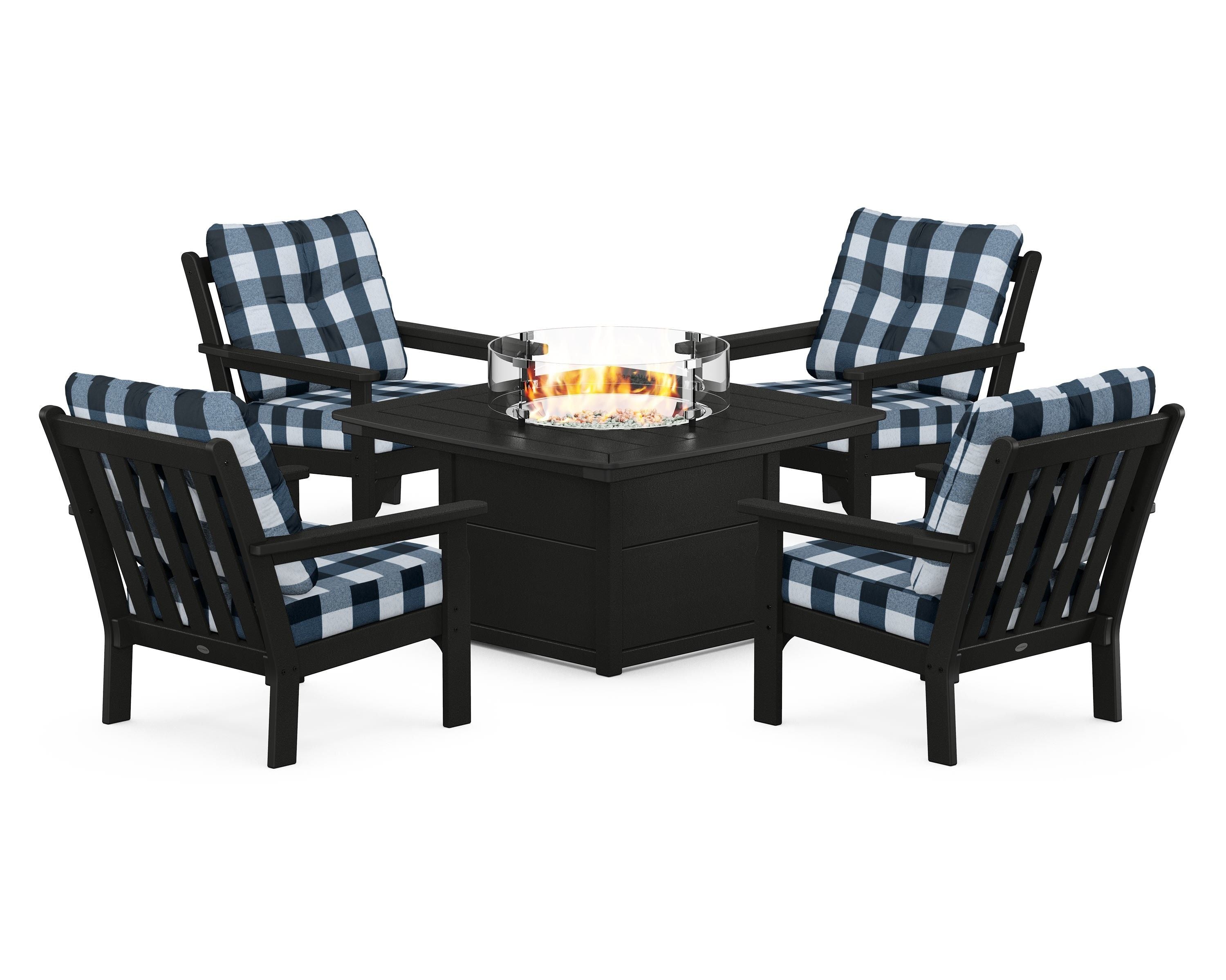POLYWOOD Vineyard 5-Piece Conversation Set with Fire Pit Table